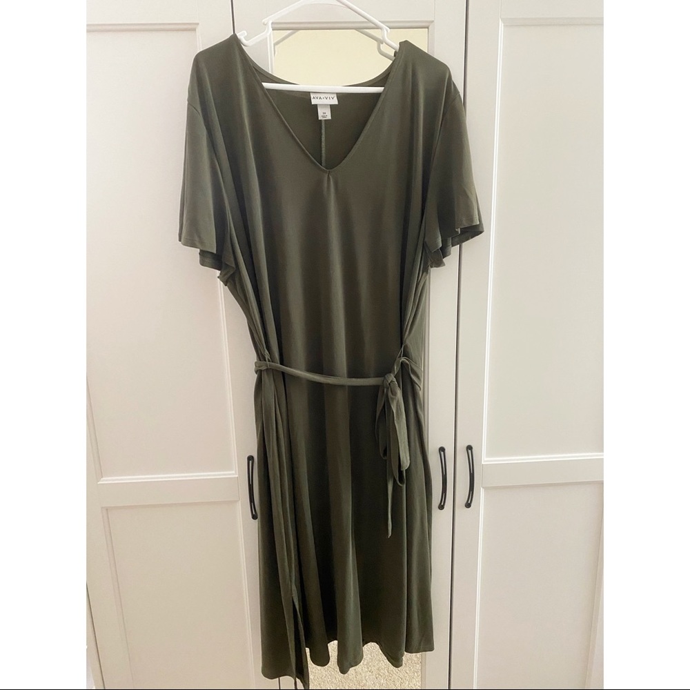 Olive Green Midi dress with tie